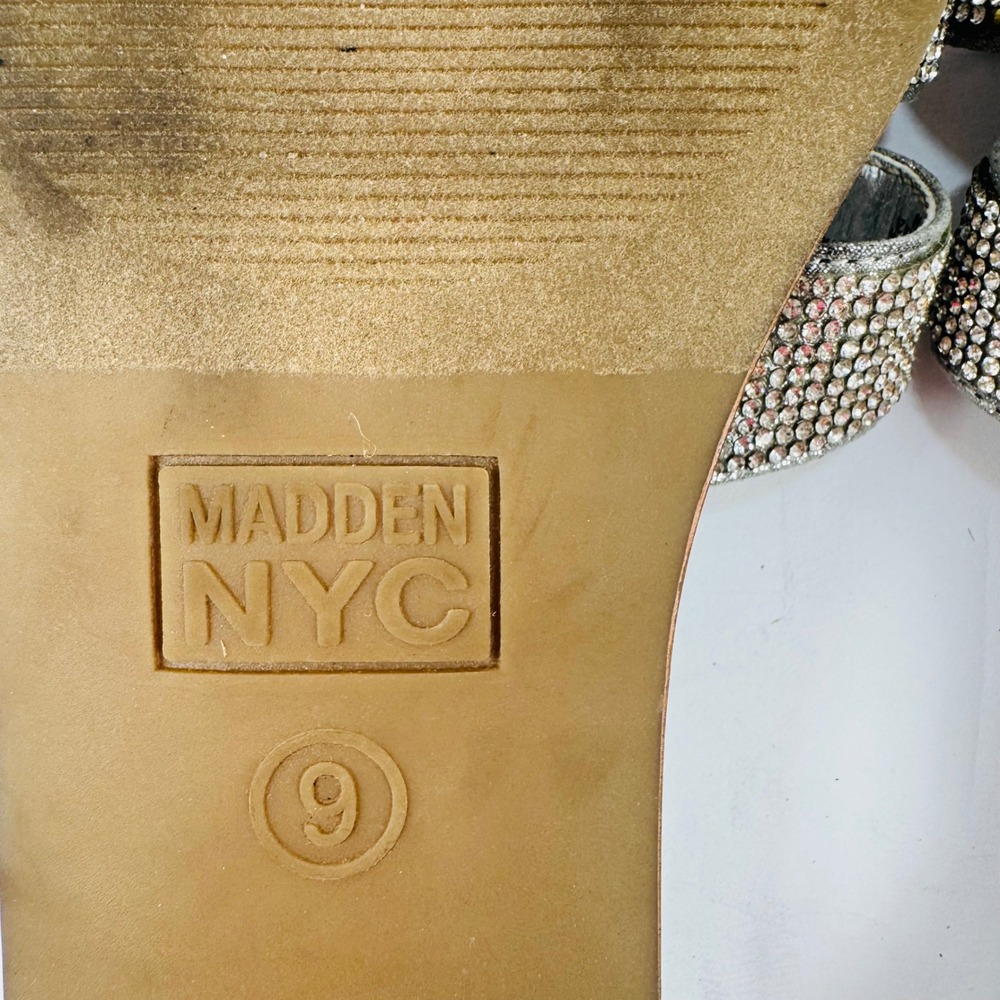 Madden NYC Womens Silver Rhinestone Slide Sandals Square Toe Flat Shoes Size 9 - Picture 7 of 8